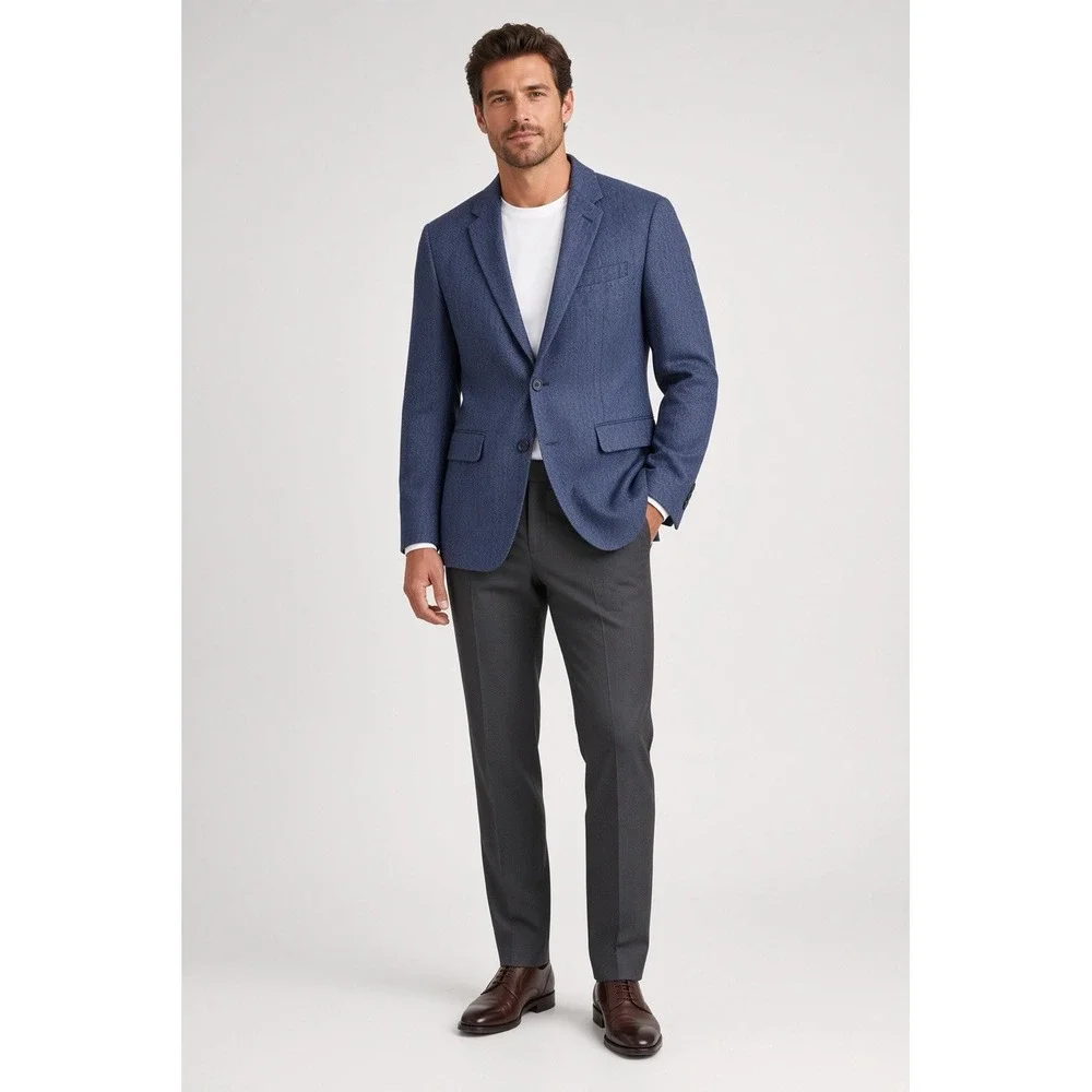 Banana Republic Slim Fit Blazer Sport Coat Navy Wool Blend Herringbone Men 40S